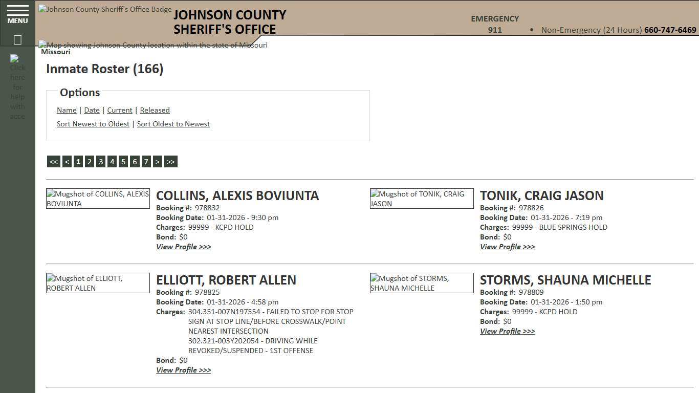 Inmate Roster - Current Inmates Booking Date Descending - Johnson County Sheriff MO