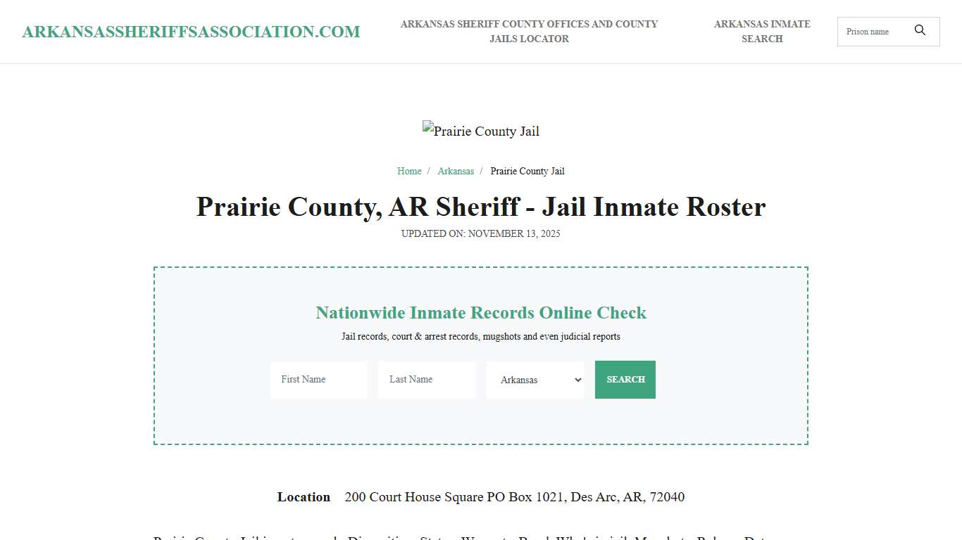 Prairie County, AR Sheriff - Jail Inmate Roster