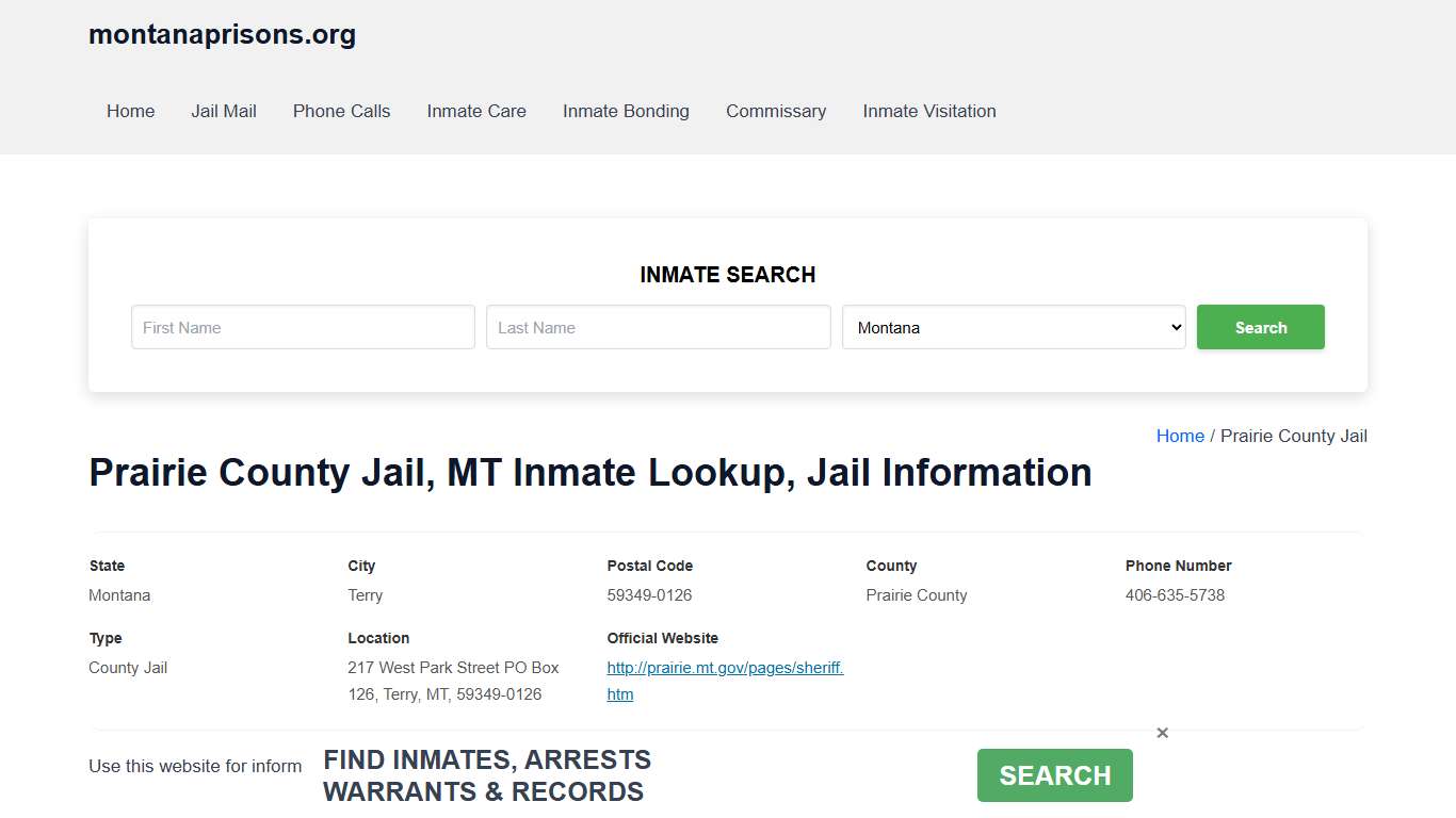 Prairie County Jail, MT - Offender Locator, Contacts, Inmate Info
